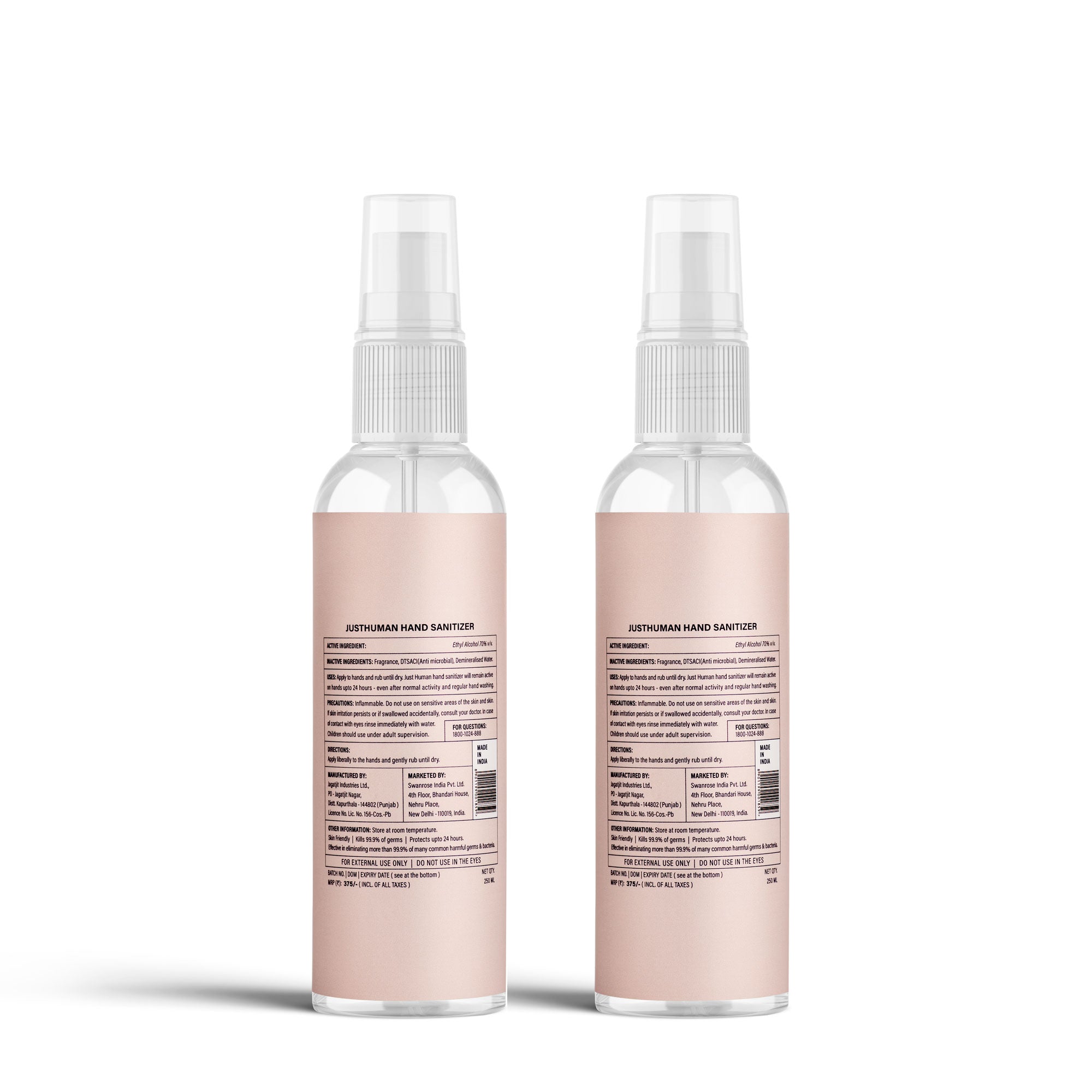 Just Human 24 Hour Protection Hand Sanitizer - 250 ML (Pack of 2)