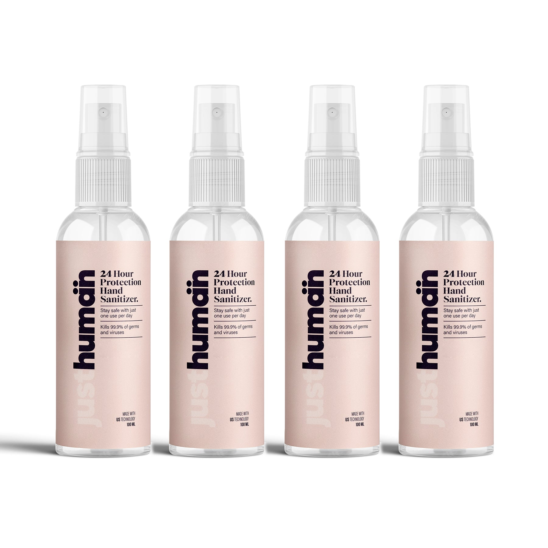Justhuman 24 Hour Protection Hand Sanitizer - 100ml (Pack of 4)