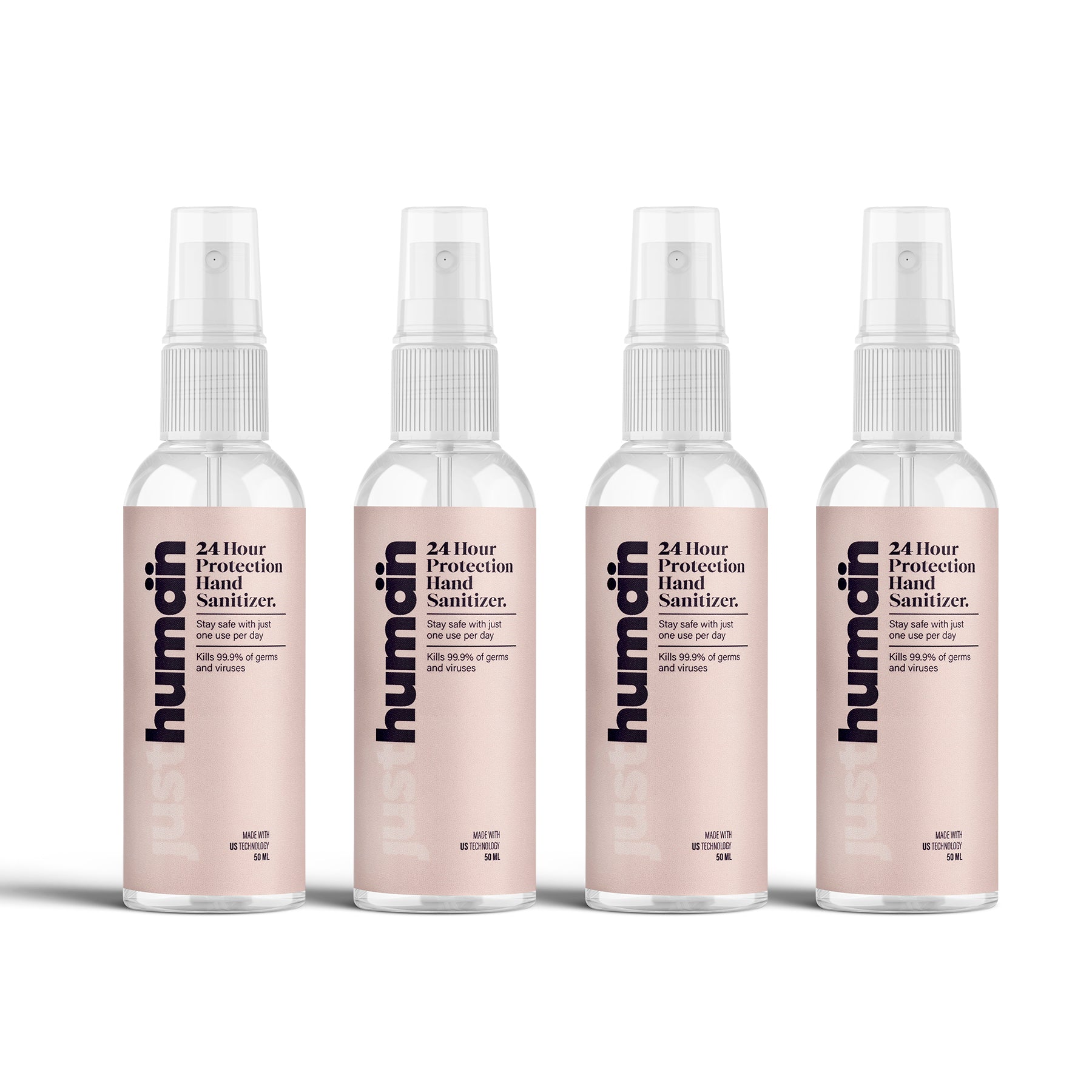 Justhuman 24 Hour Protection Hand Sanitizer - 50 ML (Pack of 4)